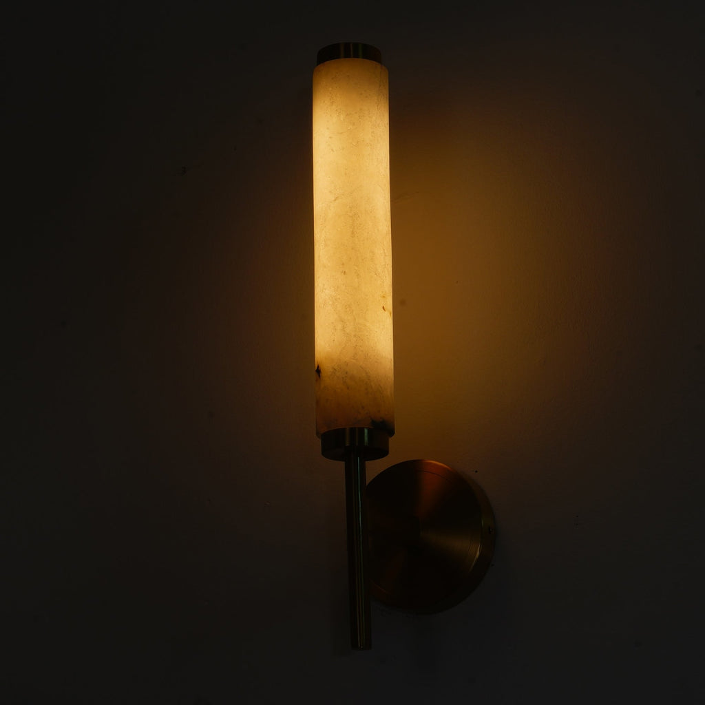 Modern Faux Alabaster Wall Light With Warm Glowing Shade — Harbor Light Co.