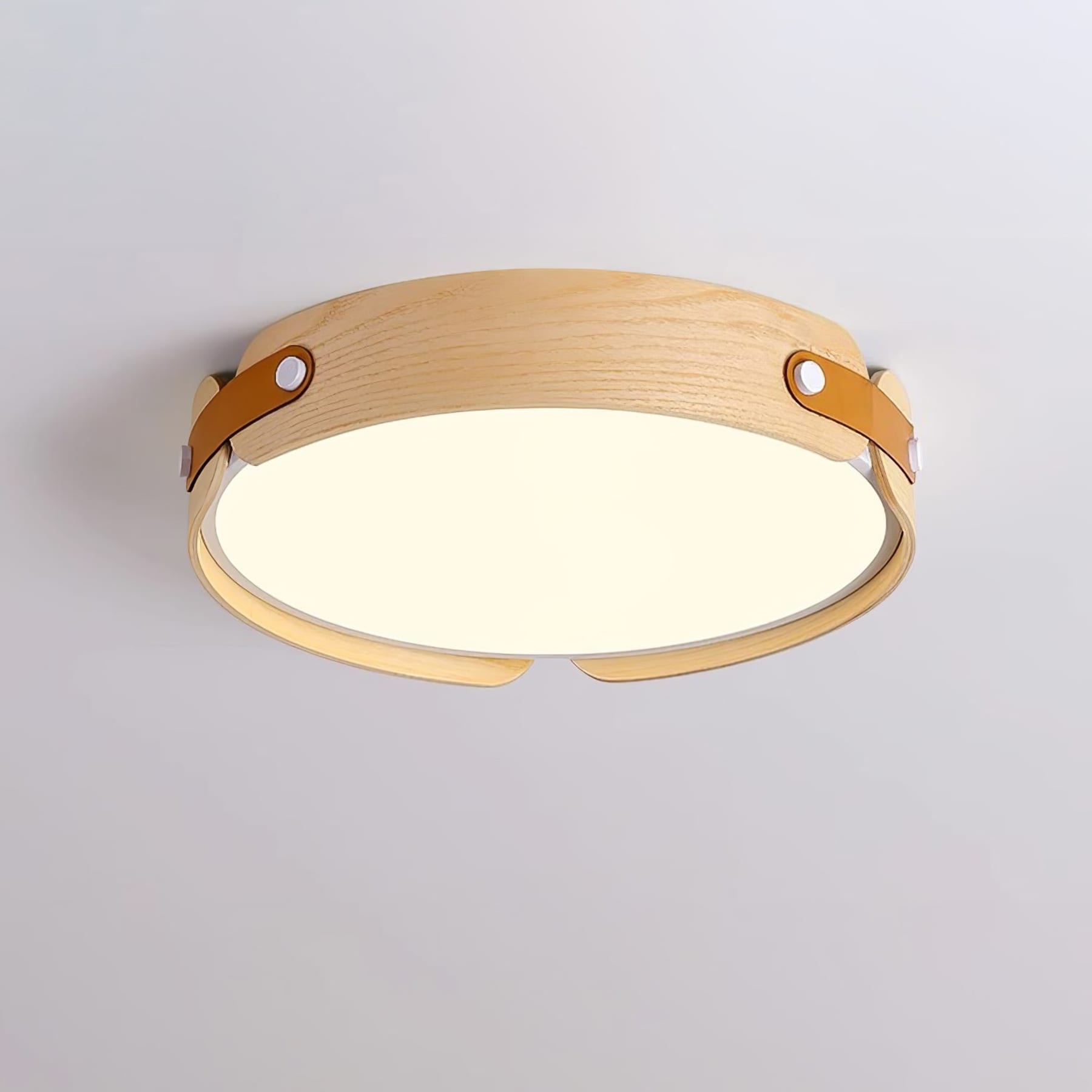 Scandinavian Wood Flush Mount Ceiling Light for Living Room in Ø28.3" x H2.7" (Ø72 x H7 cm) (Power ~ 84W) — Harbor Light Co.