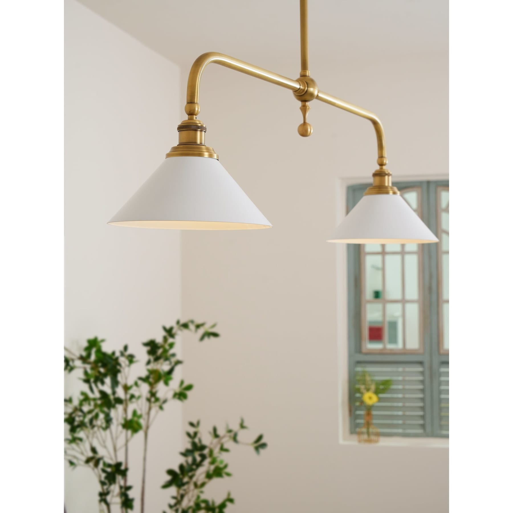 Modern Brass Pendant Light With Ceramic Shades for Dining Room — Harbor Light Co.