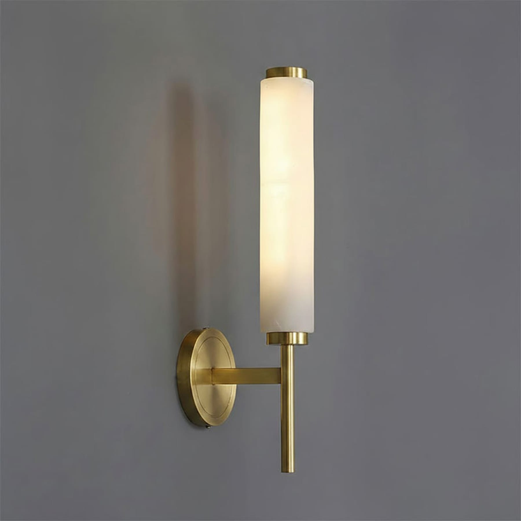 Modern Faux Alabaster Wall Light With Warm Glowing Shade — Harbor Light Co.