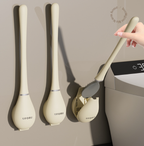 Silicone Toilet Brush with Wall Mounted Holder Flexible Flat Head Bathroom Cleaning Brush Set