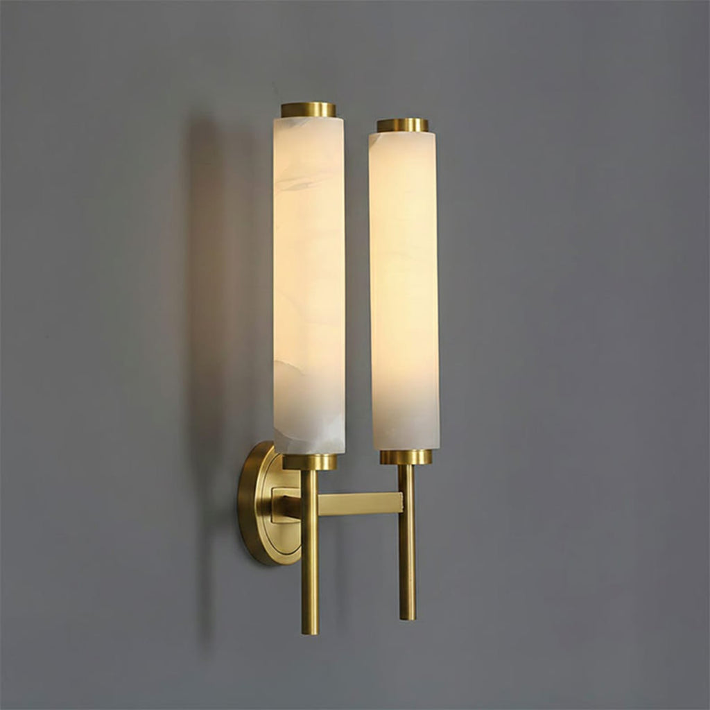 Modern Faux Alabaster Wall Light With Warm Glowing Shade in 2 heads Ø9.6" x H18.5" (Ø24.5 x H47 cm) — Harbor Light Co.