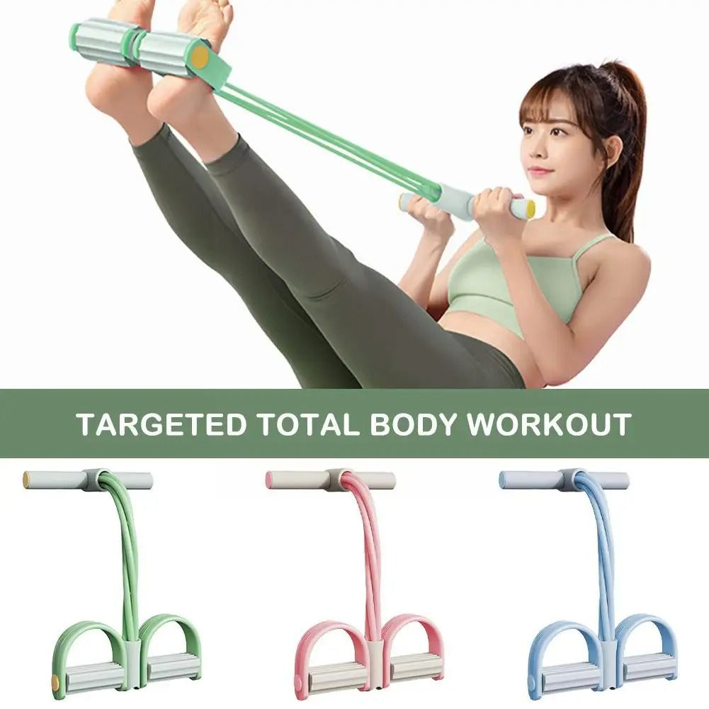 Pedal Resistance Band with Four Tubes Foot Pedal Pull Rope Home Workout Equipment with Foam Handles for Abs Arms Legs Yoga and Pilates