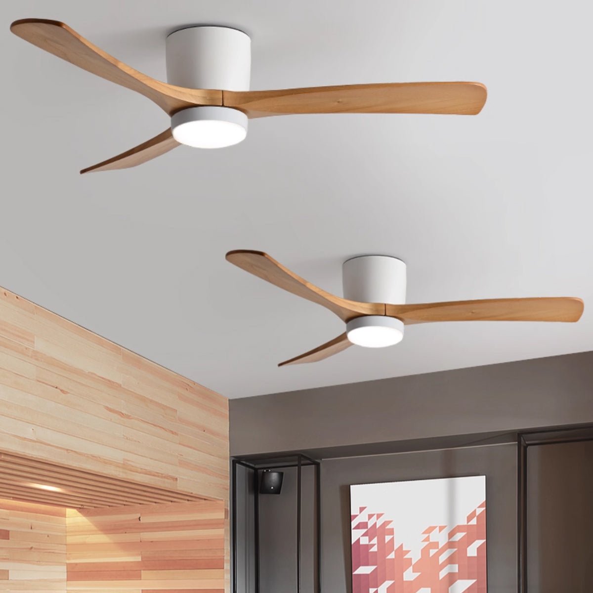 Modern Wooden Ceiling Fan with Remote Control and LED Light