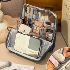 Structured Travel Makeup Bag Organizer with Brush Holder and Compartments
