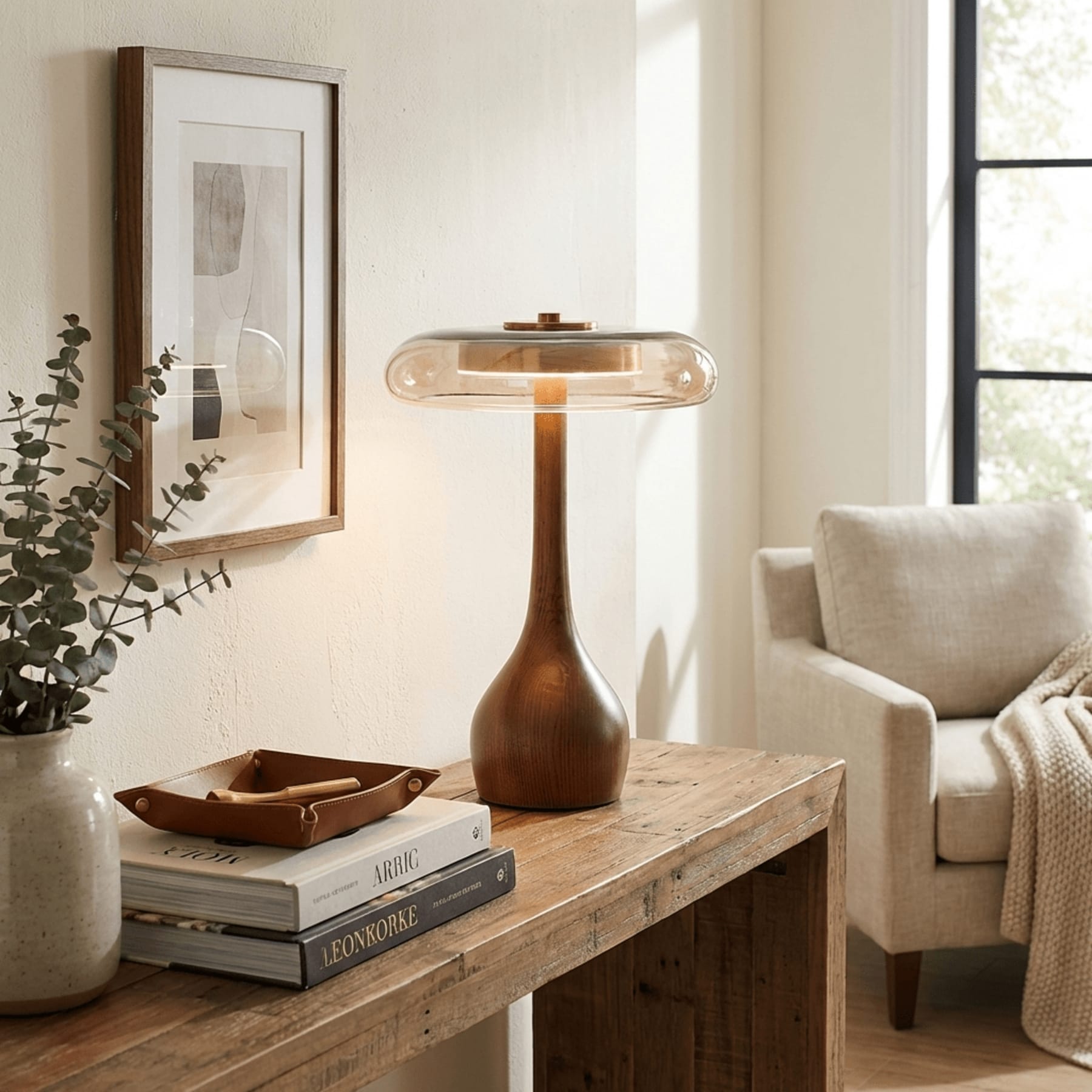 Modern Ash Wood and Brass Table Lamp for Living Room — Harbor Light Co.