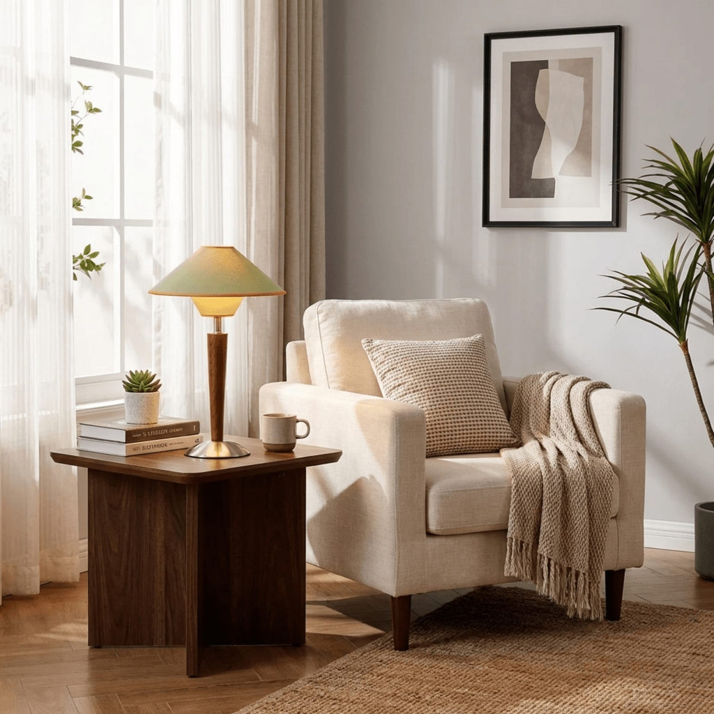 Retro Wood Table Lamp With Fabric Shade for Living Room — Harbor Light Co.