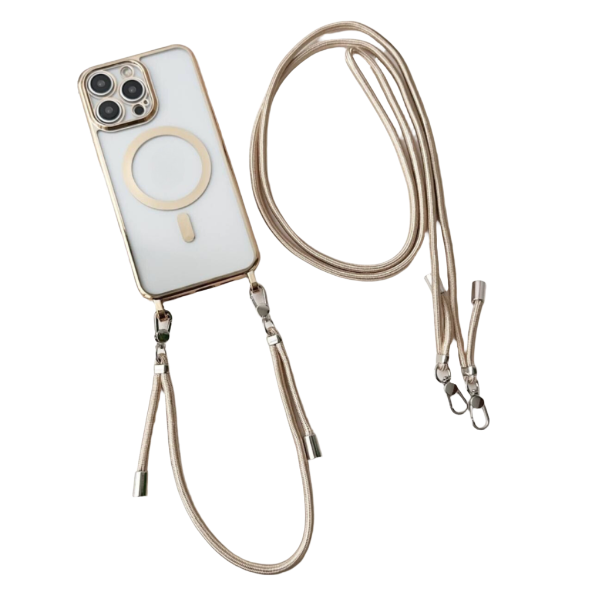 iPhone Crossbody Phone Case with Adjustable Lanyard Strap Compatible with MagSafe Clear Electroplated Cover