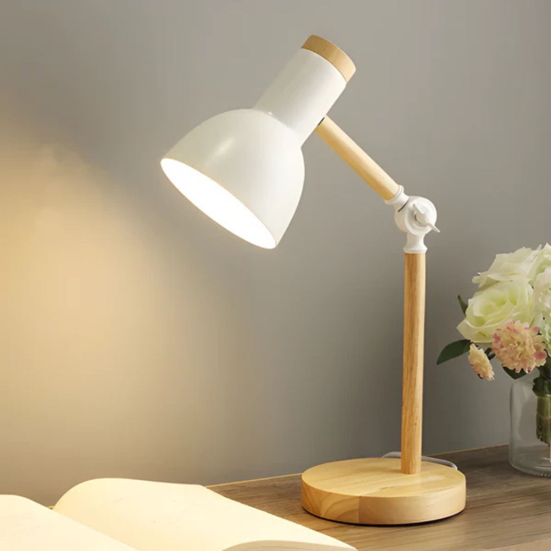 Modern Adjustable Wood and Metal LED Light Table Lamp