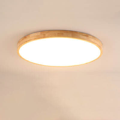 Ultra Thin Solid Wood Round Flush Mount LED Ceiling Light