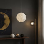 White Moon Pendant Light with FRP Fiber Shade and E26/E27 Socket