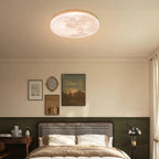 Moon Texture Flush Mount Ceiling Light with Wood Trim