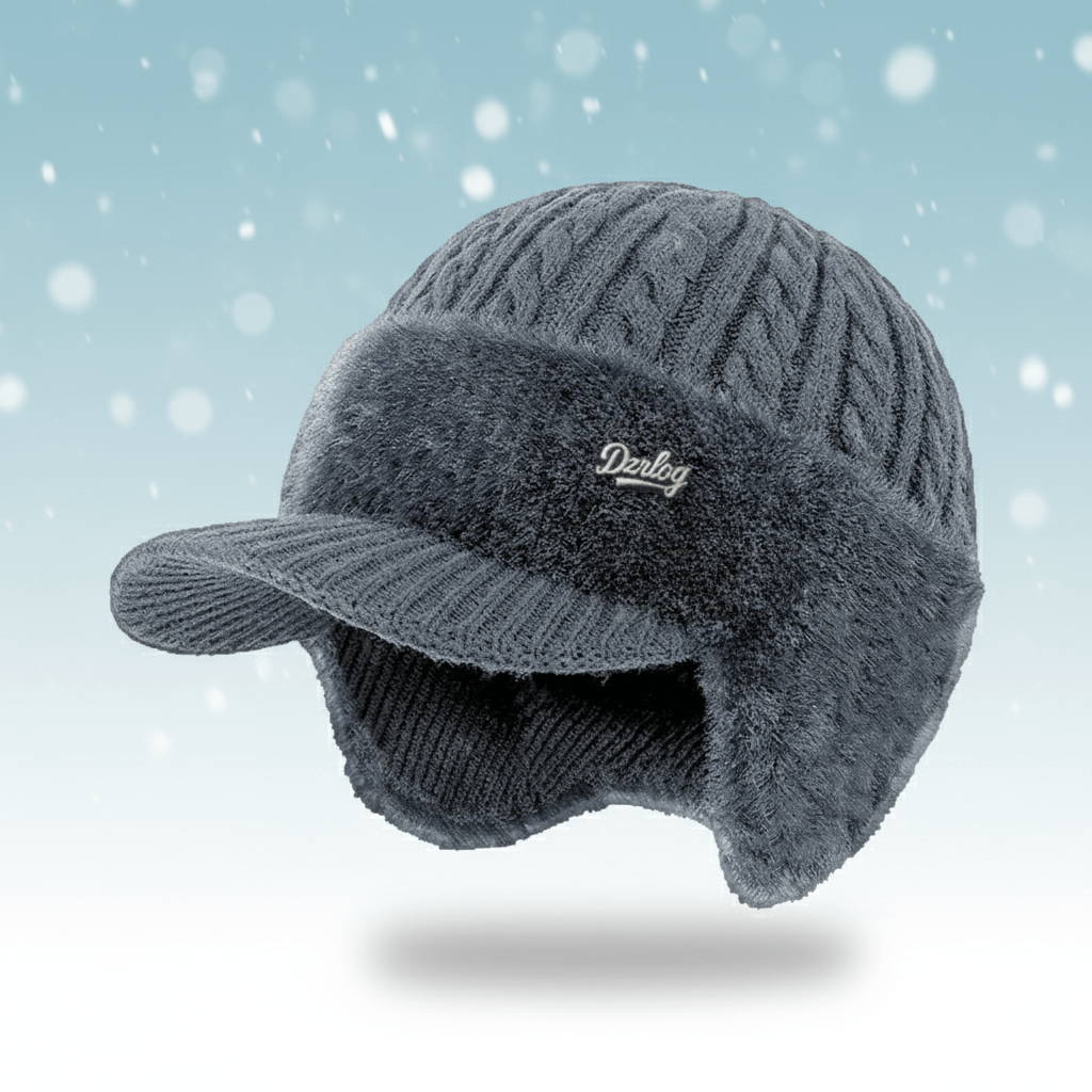 Winter Trapper Hat Knit Cap with Ear Flaps Windproof Faux Fur Lined Warm Cold Weather Hat with Visor for Men and Women