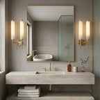 Modern Faux Alabaster Wall Light With Warm Glowing Shade — Harbor Light Co.
