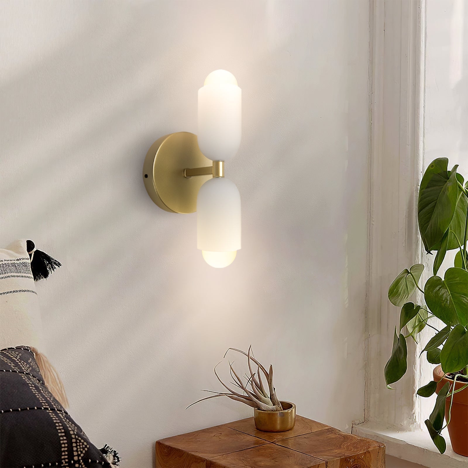 Vintage 2-Light Glass Wall Sconce with Round Backplate