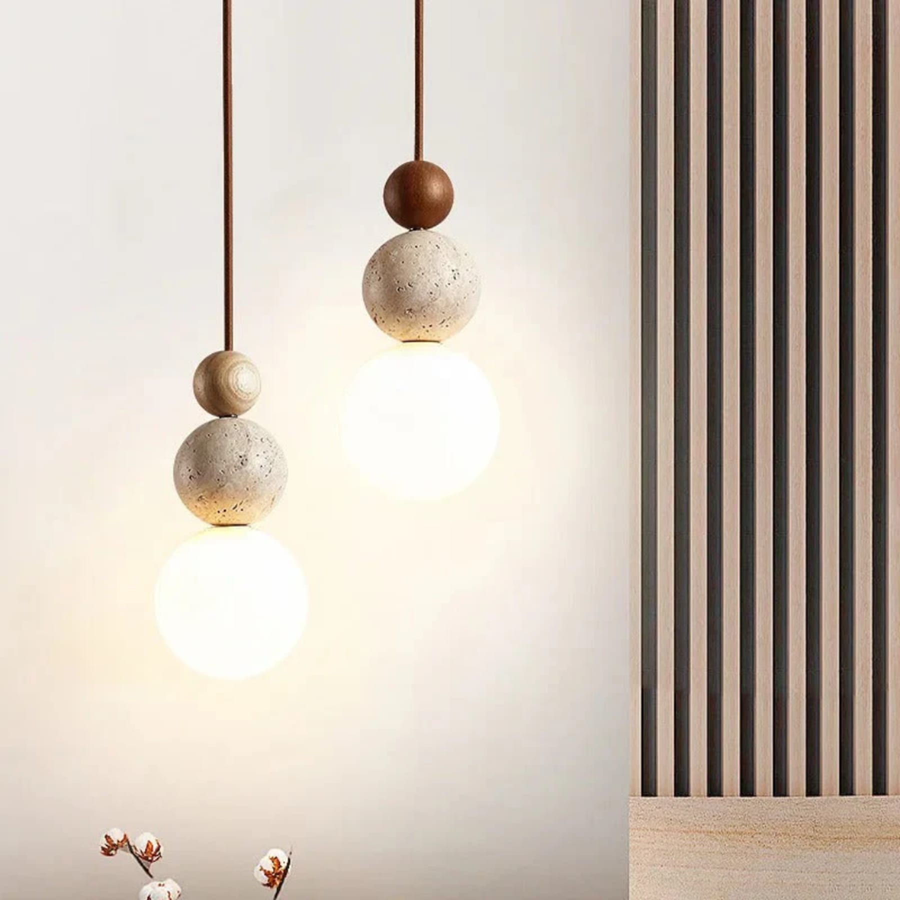 Modern Travertine and Wood Pendant Light for Dining Room — Harbor Light Co.
