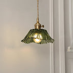 Retro Glass Flower Pendant Light with Brass Finish