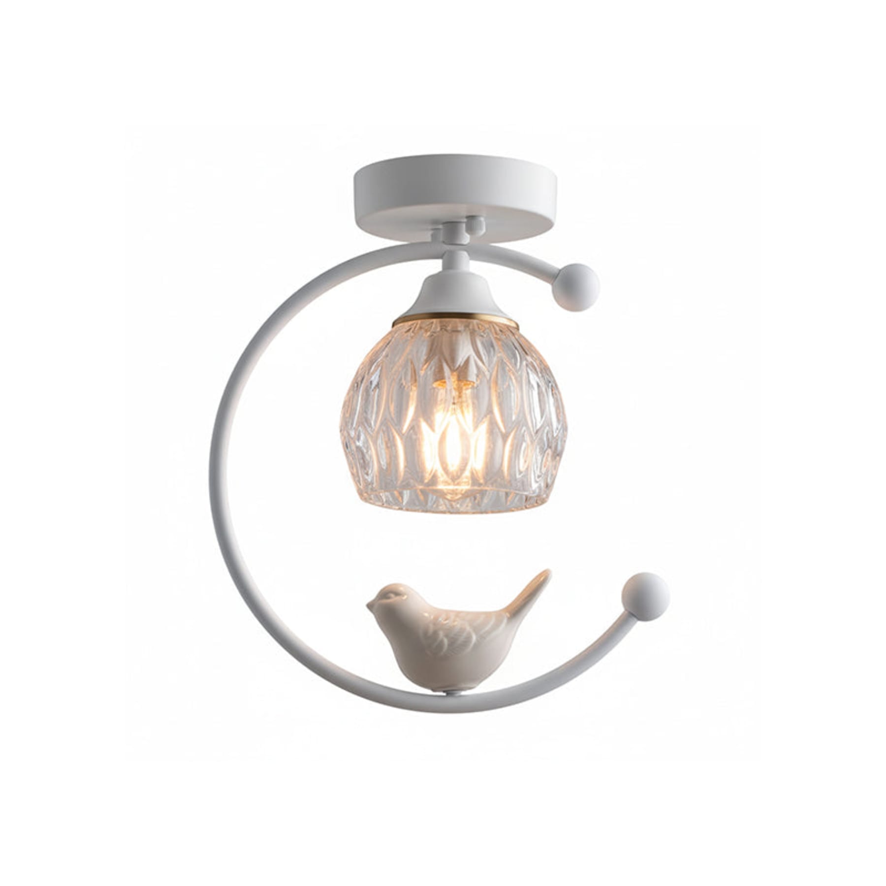 Modern Brass Semi-Flush Ceiling Light for Living Room in White — Harbor Light Co.