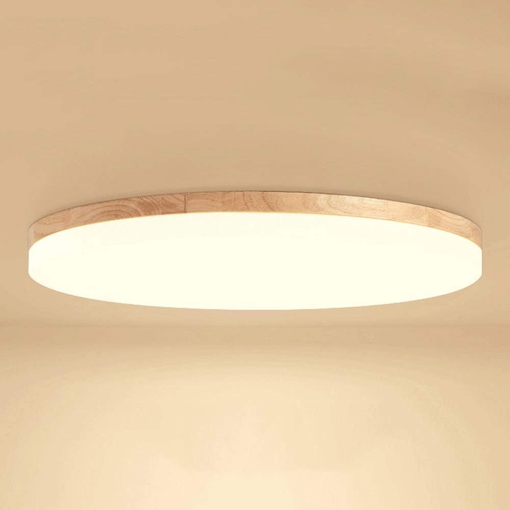 Round Flush Mount Ceiling Light with Wood Rim