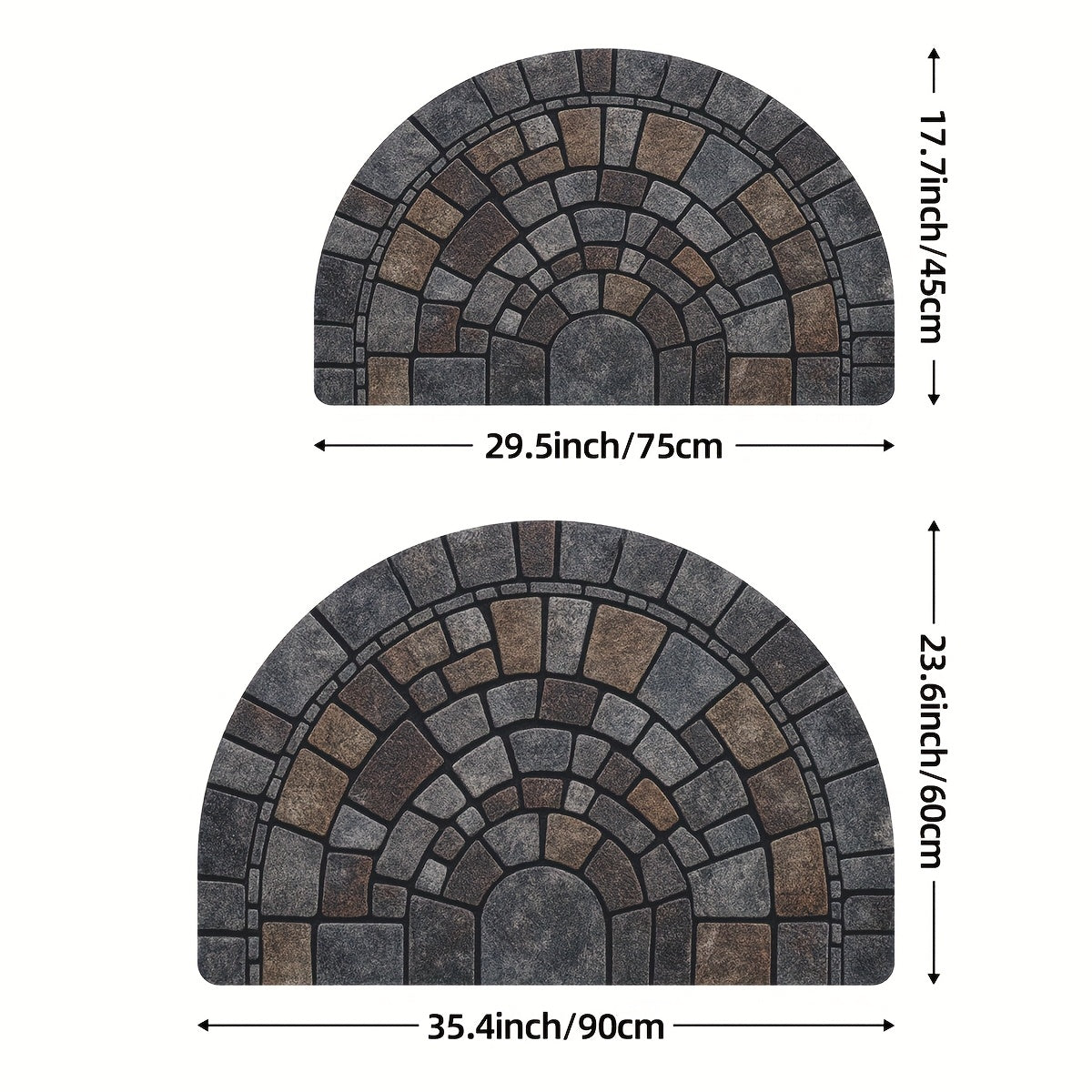 Half Circle Mosaic Door Mat Non-Slip Semicircle Welcome Mat Stone Pattern Indoor Outdoor Entryway Rug