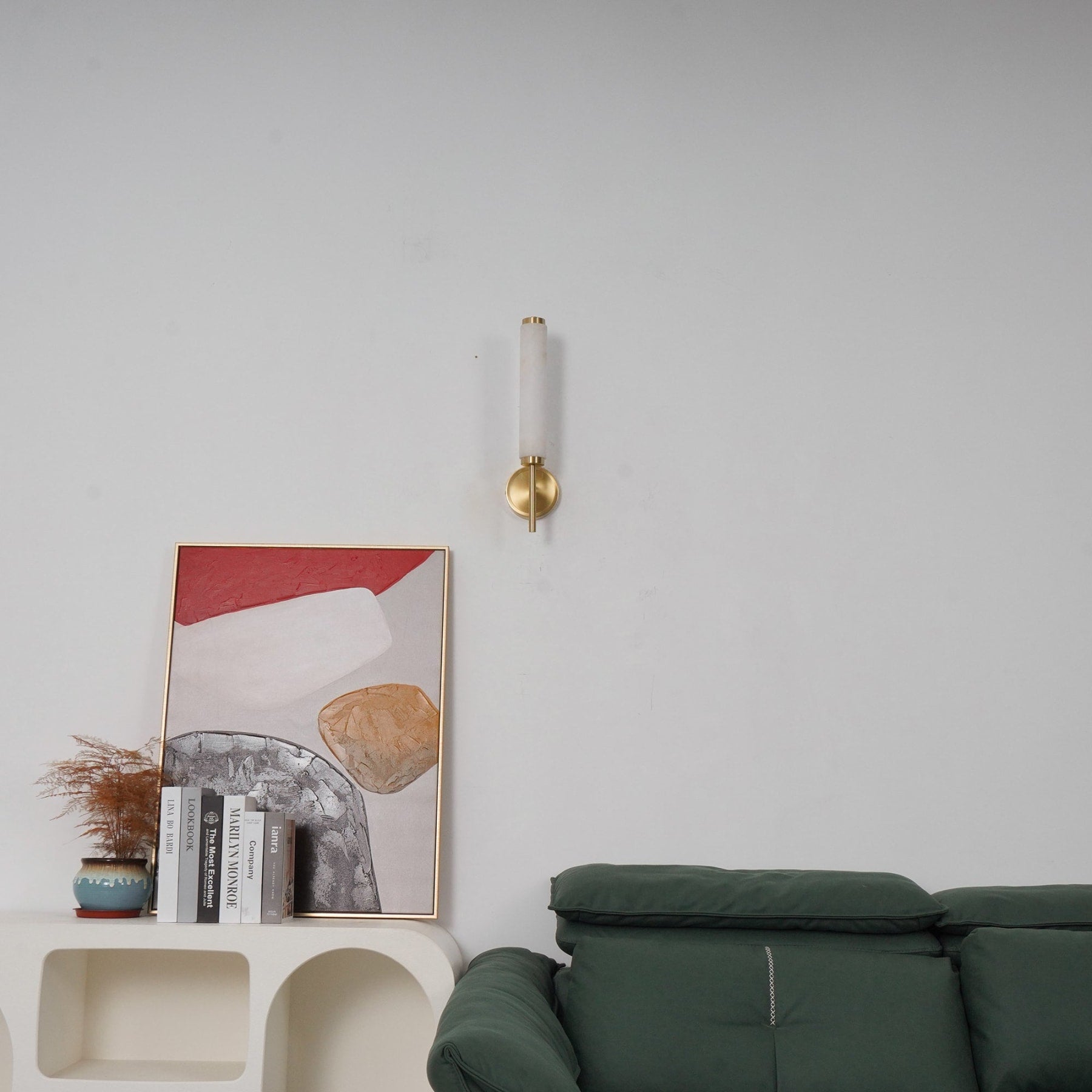 Modern Faux Alabaster Wall Light With Warm Glowing Shade — Harbor Light Co.
