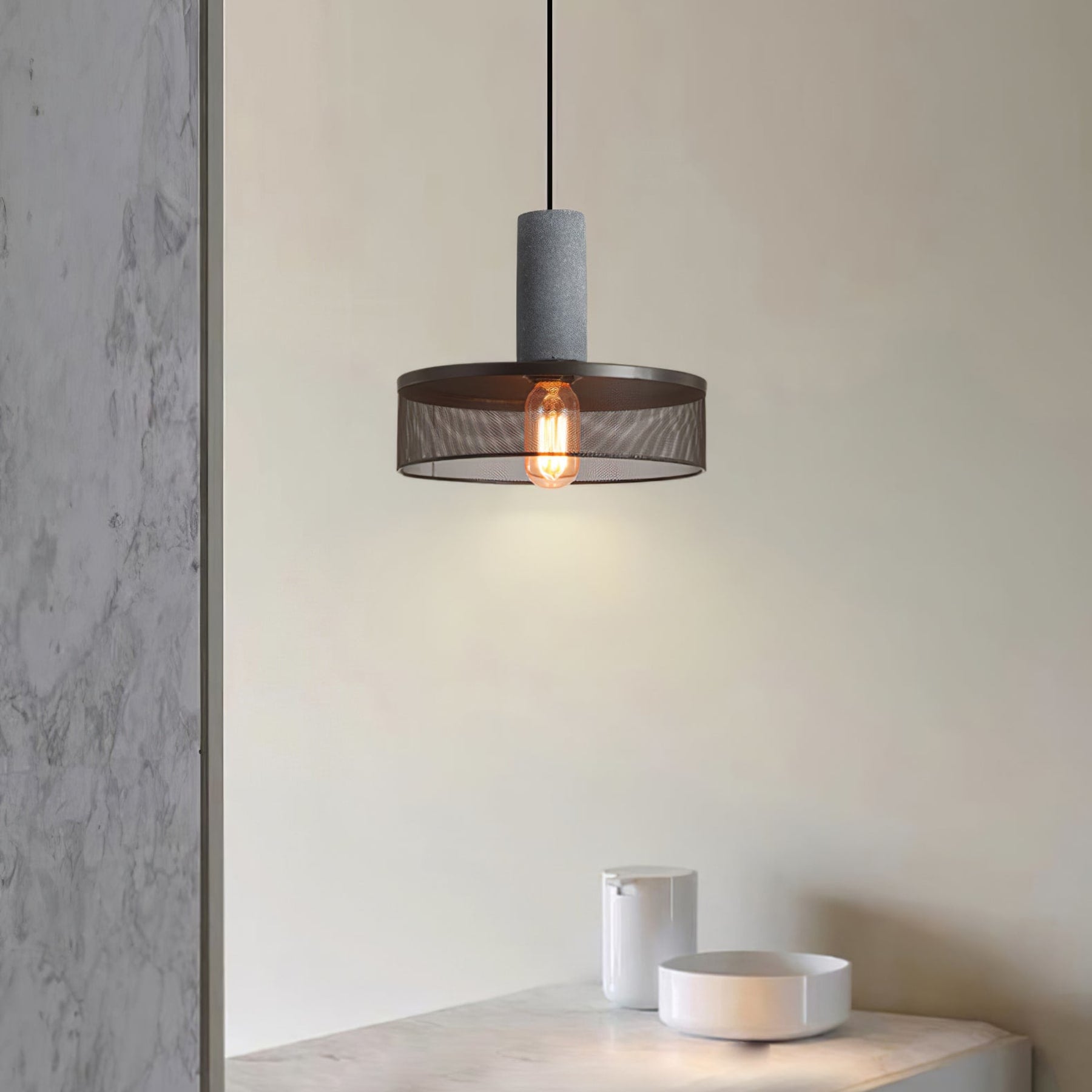 Industrial Wrought Iron Concrete Pendant Light With Warm LED Glow — Harbor Light Co.