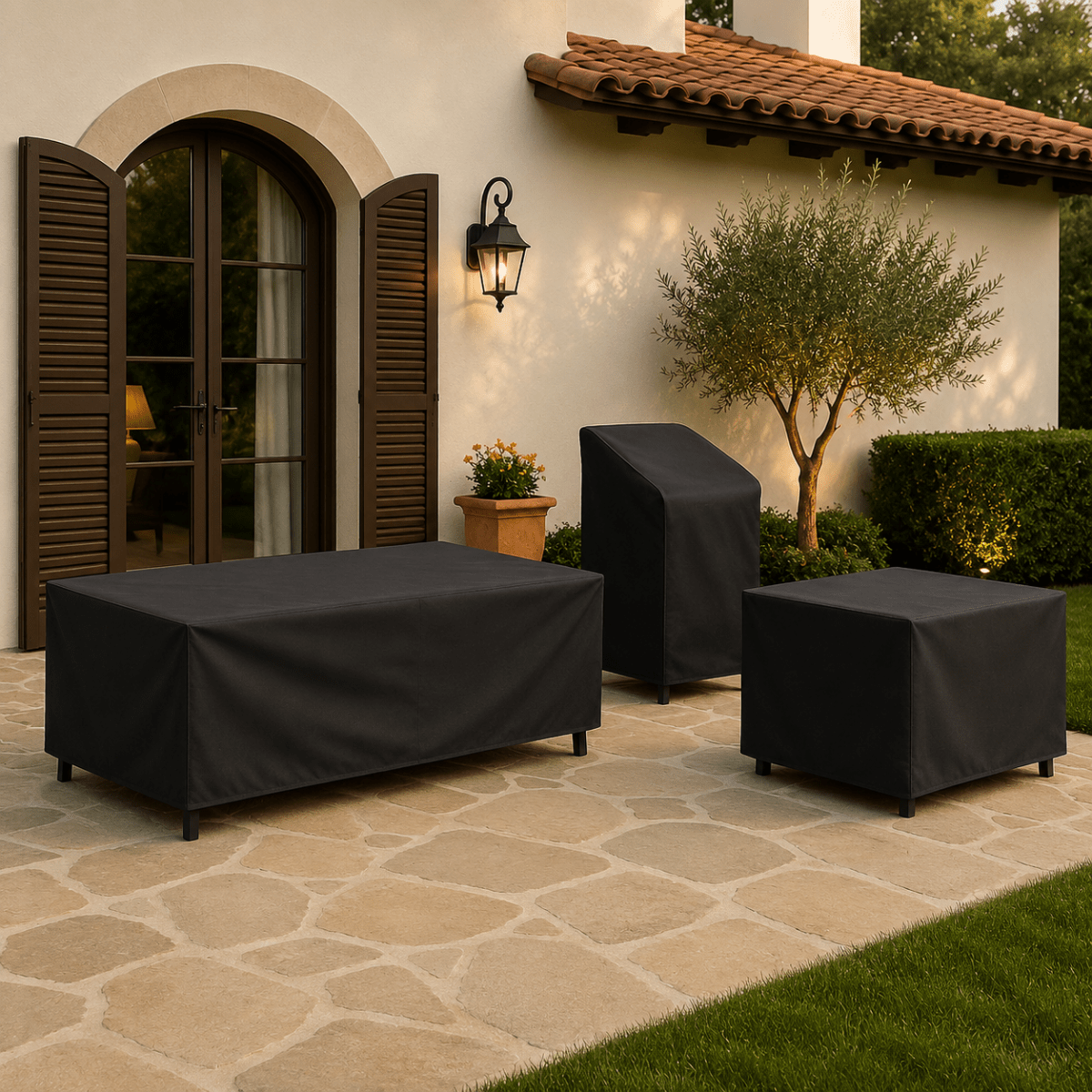 Patio Furniture Cover Water-Repellent Dustproof Outdoor Furniture Cover for Garden Table Chairs and Patio Sets Foldable Protective Cover