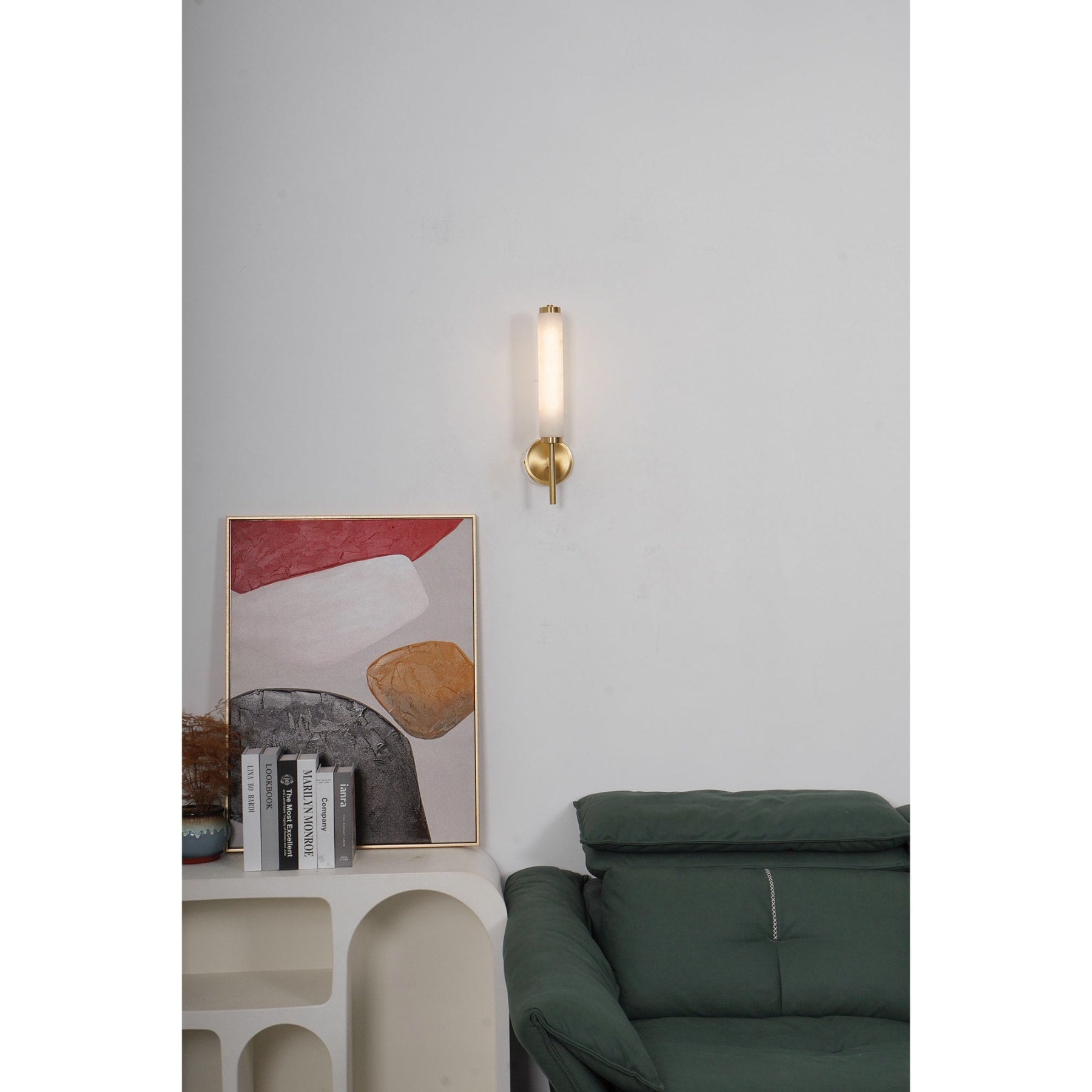 Modern Faux Alabaster Wall Light With Warm Glowing Shade — Harbor Light Co.