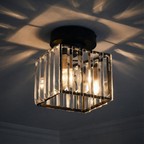 Crystal Drum Flush Mount Ceiling Light with Metal Frame