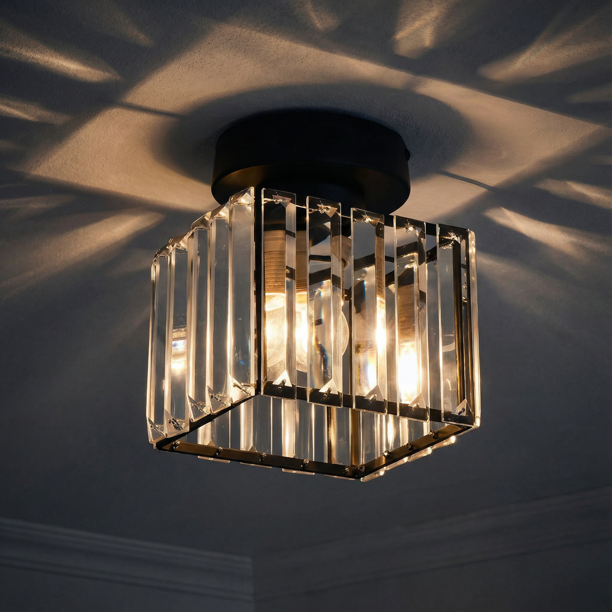 Crystal Drum Flush Mount Ceiling Light with Metal Frame