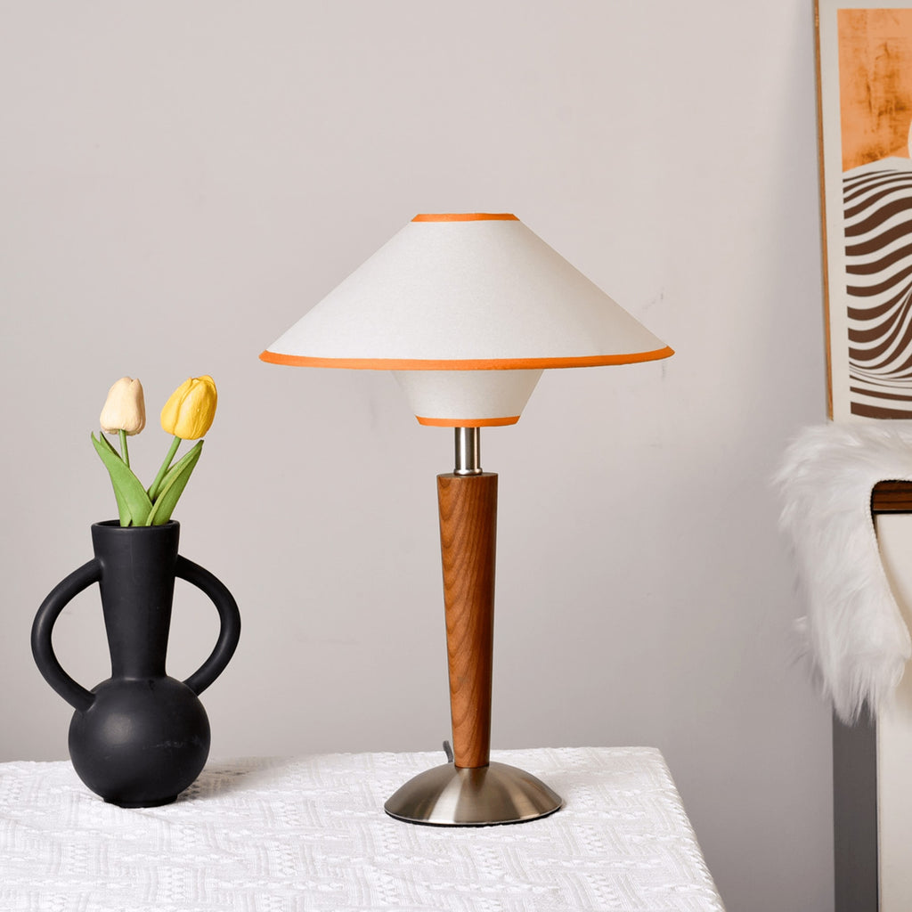 Retro Wood Table Lamp With Fabric Shade for Living Room — Harbor Light Co.