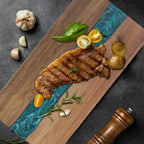Acacia Wood Cutting Board with Blue Resin River Rectangular Charcuterie and Cheese Serving Board for Kitchen and Entertaining