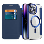 Magnetic Flip Wallet Case for iPhone Faux Leather Phone Case with Card Holder RFID Blocking Clear Shockproof Back and Stand Function