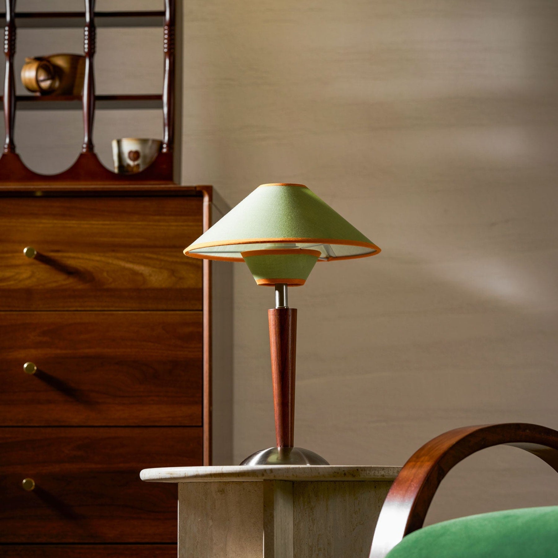 Retro Wood Table Lamp With Fabric Shade for Living Room — Harbor Light Co.