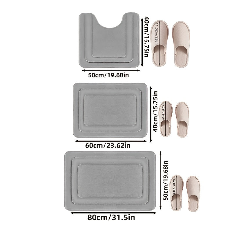 Memory Foam Bath Mat Set Absorbent Non-Slip Bathroom Rugs with U-Shaped Toilet Mat Machine Washable Three Piece Set