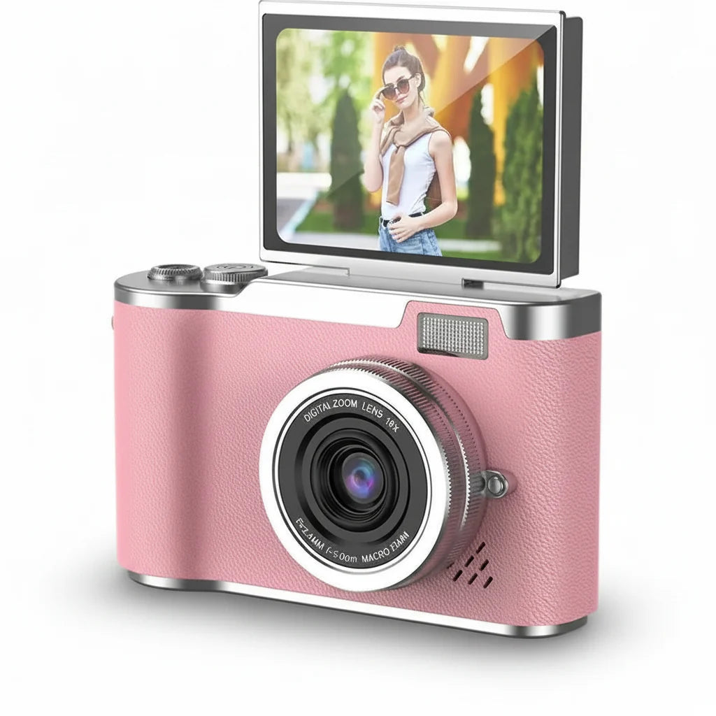 Digital Camera with Flip Screen Compact Vlogging Camera High Resolution Photo and Video with Digital Zoom Rechargeable for Beginners and Kids