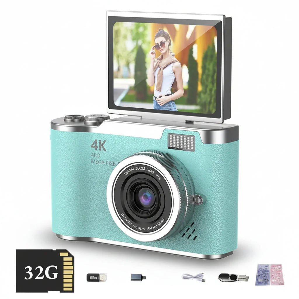 Digital Camera with Flip Screen Compact Vlogging Camera High Resolution Photo and Video with Digital Zoom Rechargeable for Beginners and Kids
