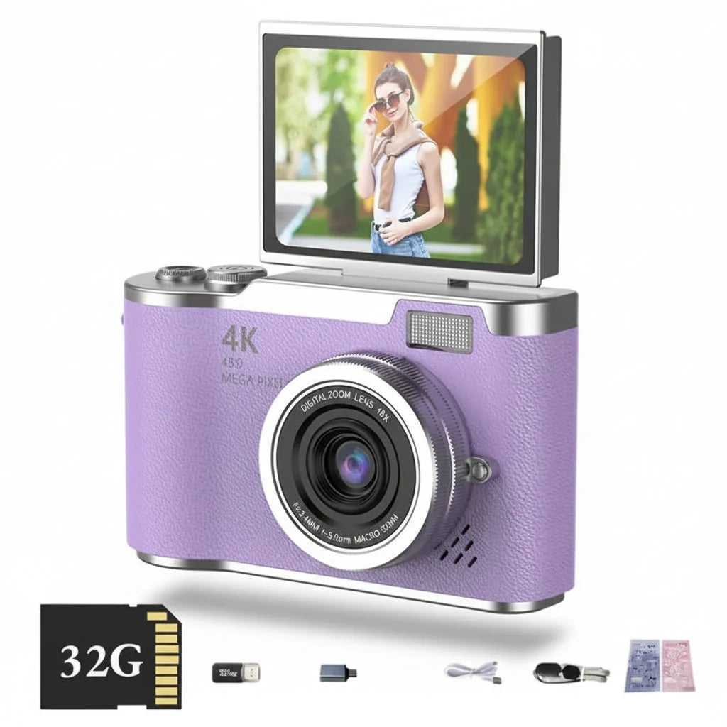 Digital Camera with Flip Screen Compact Vlogging Camera High Resolution Photo and Video with Digital Zoom Rechargeable for Beginners and Kids