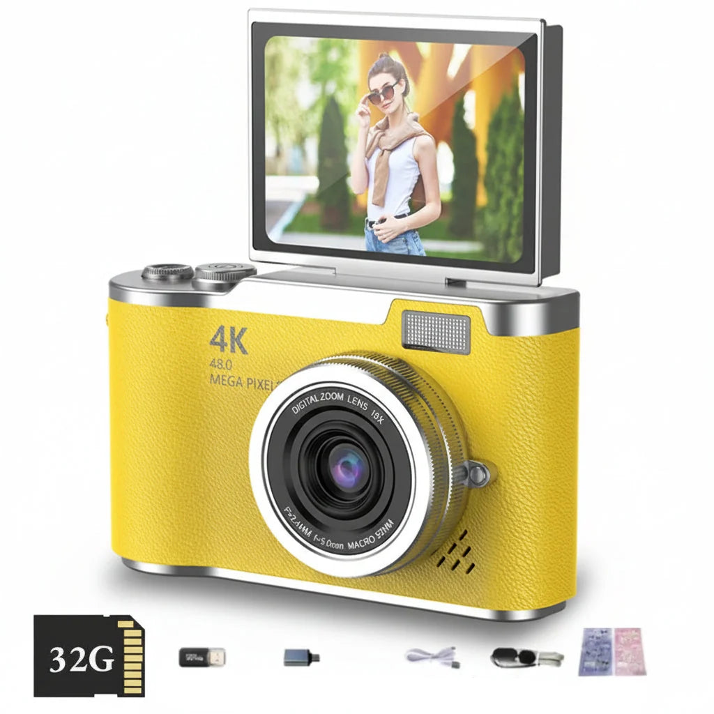 Digital Camera with Flip Screen Compact Vlogging Camera High Resolution Photo and Video with Digital Zoom Rechargeable for Beginners and Kids