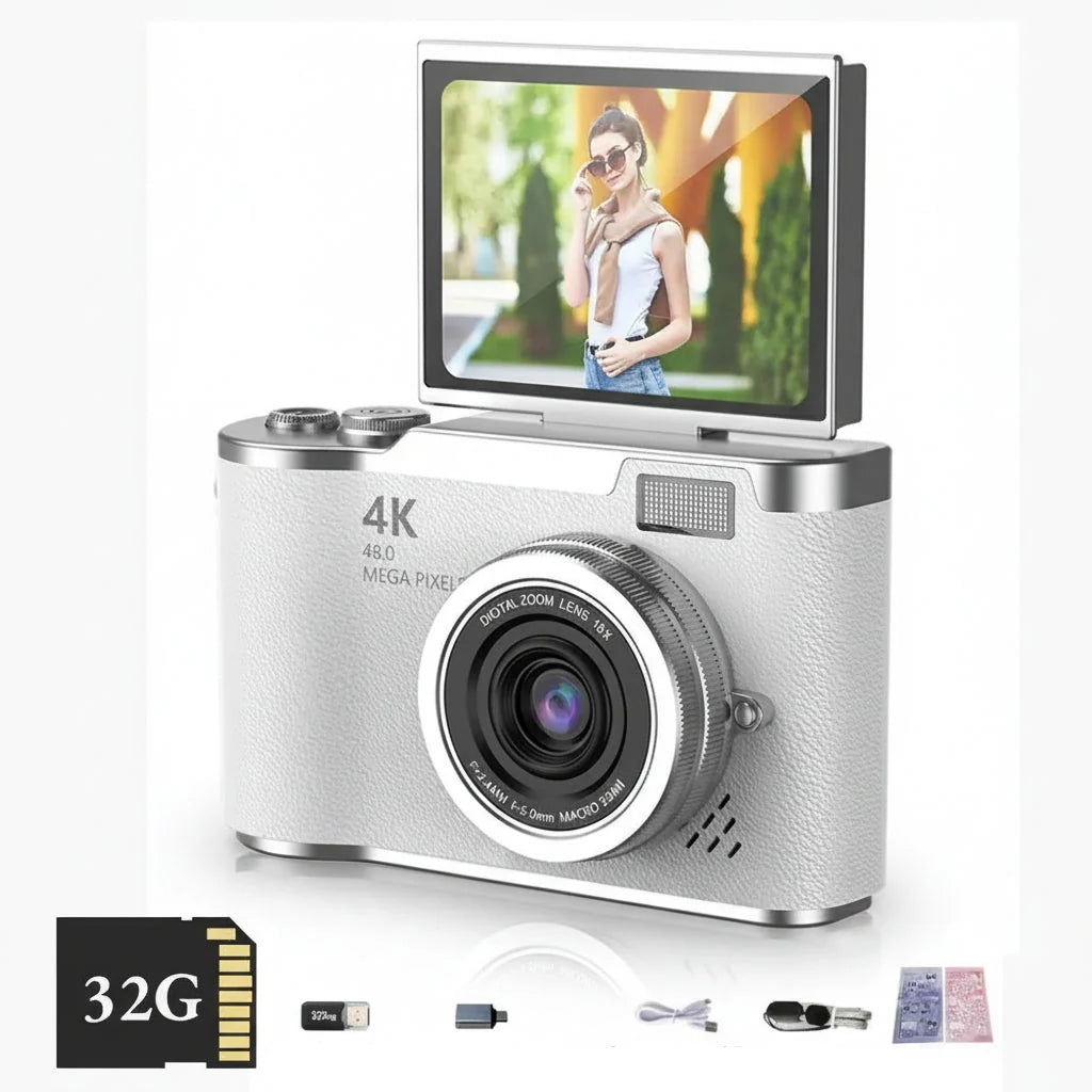 Digital Camera with Flip Screen Compact Vlogging Camera High Resolution Photo and Video with Digital Zoom Rechargeable for Beginners and Kids