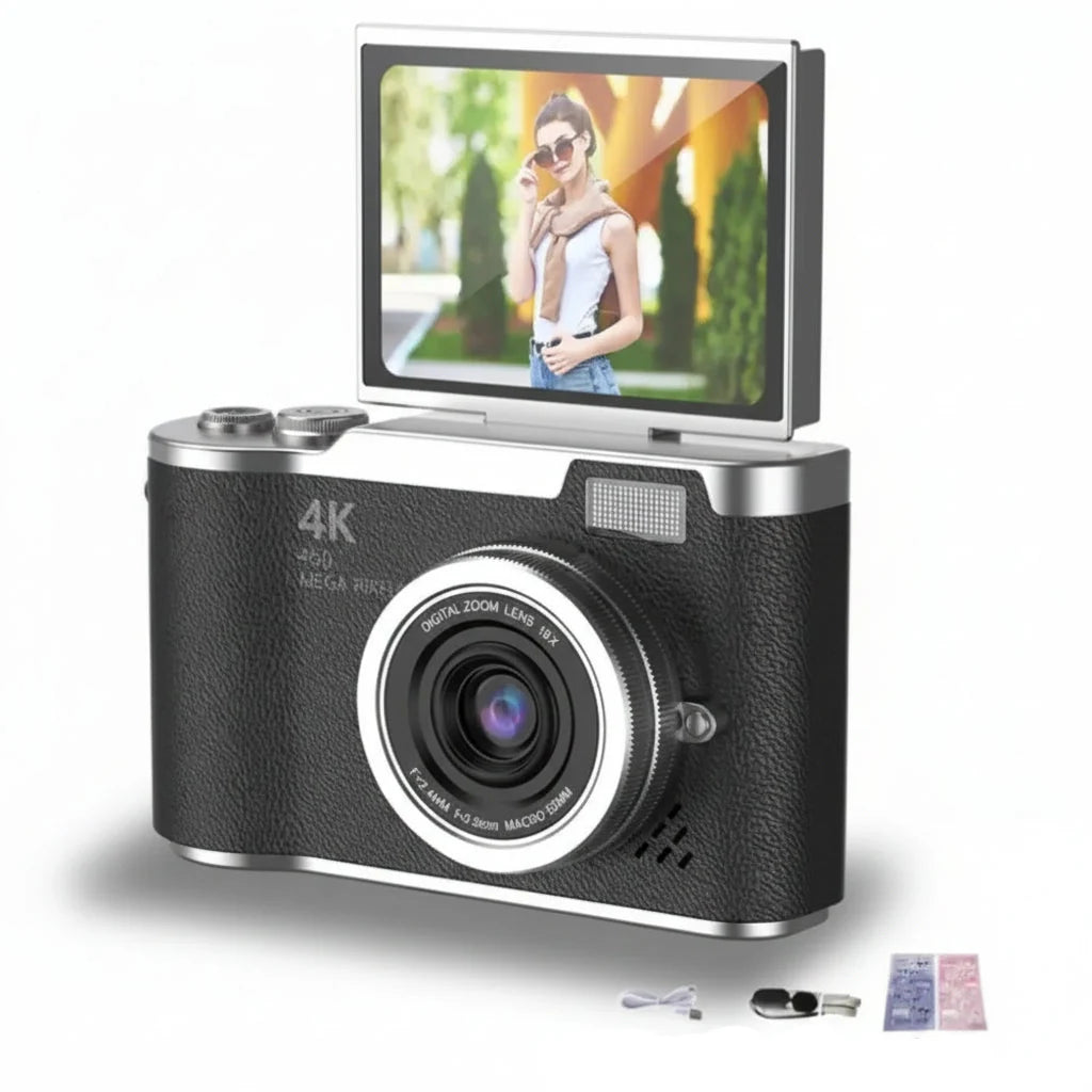 Digital Camera with Flip Screen Compact Vlogging Camera High Resolution Photo and Video with Digital Zoom Rechargeable for Beginners and Kids