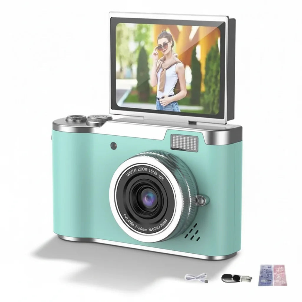Digital Camera with Flip Screen Compact Vlogging Camera High Resolution Photo and Video with Digital Zoom Rechargeable for Beginners and Kids