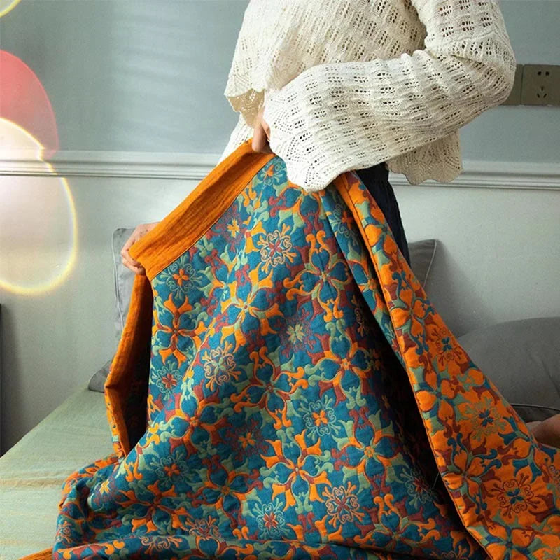 Cotton Quilt Multi-Layer Breathable Patterned Quilted Coverlet Lightweight Bedspread Blanket for Bed and Sofa