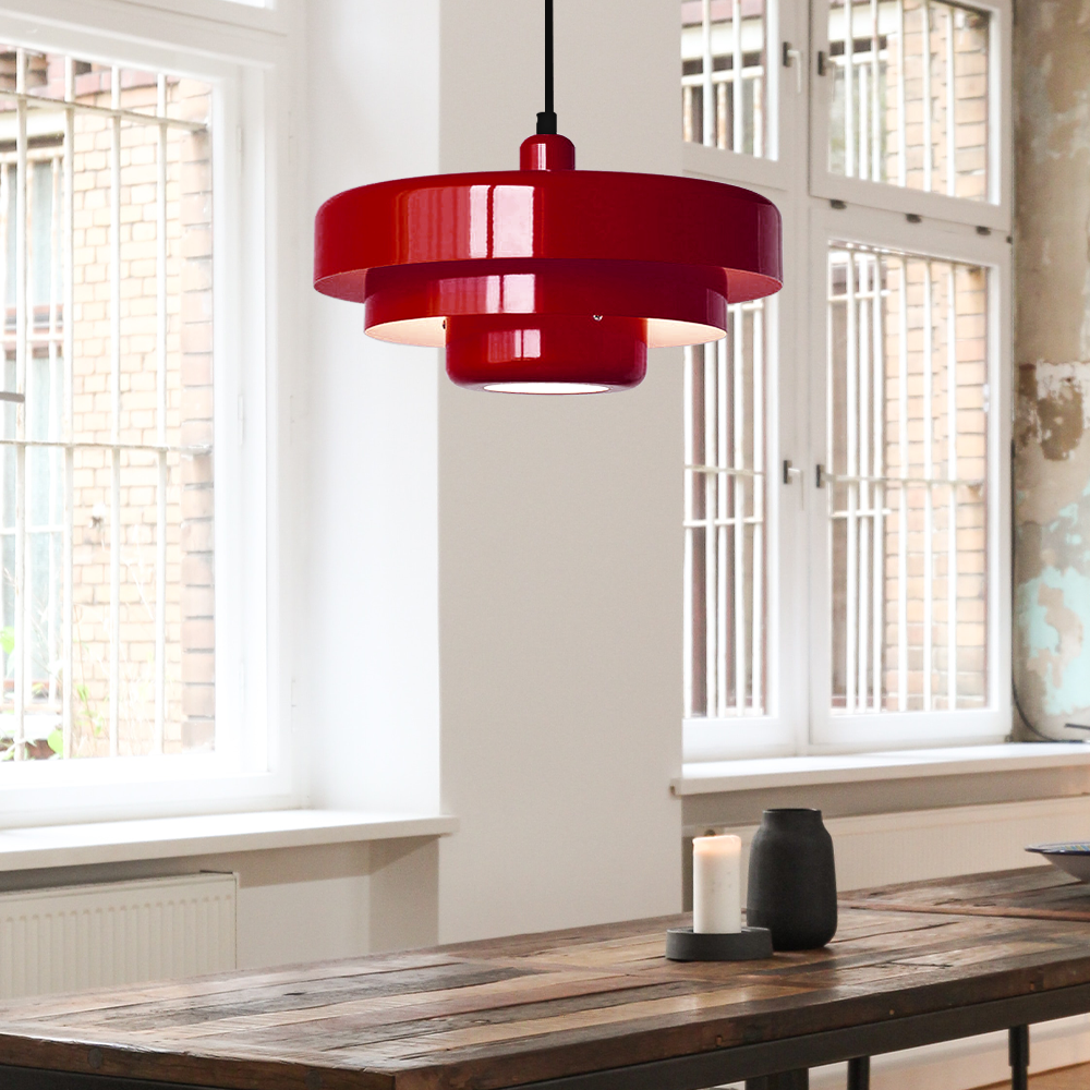 Mid-Century Metal Dining Room Pendant Light with Layered Disc Shade