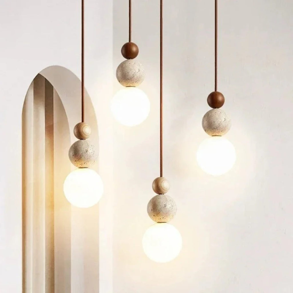 Modern Travertine and Wood Pendant Light for Dining Room — Harbor Light Co.