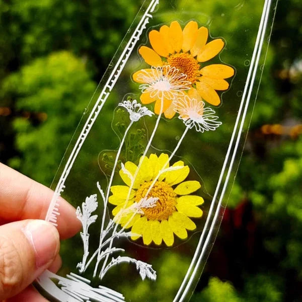 Transparent DIY Bookmark Sticker Set for Pressed Flowers and Notes
