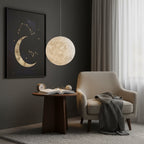 White Moon Pendant Light with FRP Fiber Shade and E26/E27 Socket