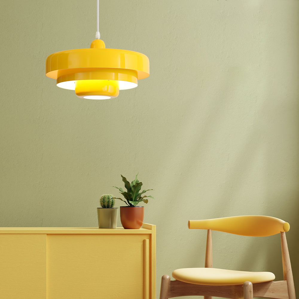 Mid-Century Metal Dining Room Pendant Light with Layered Disc Shade