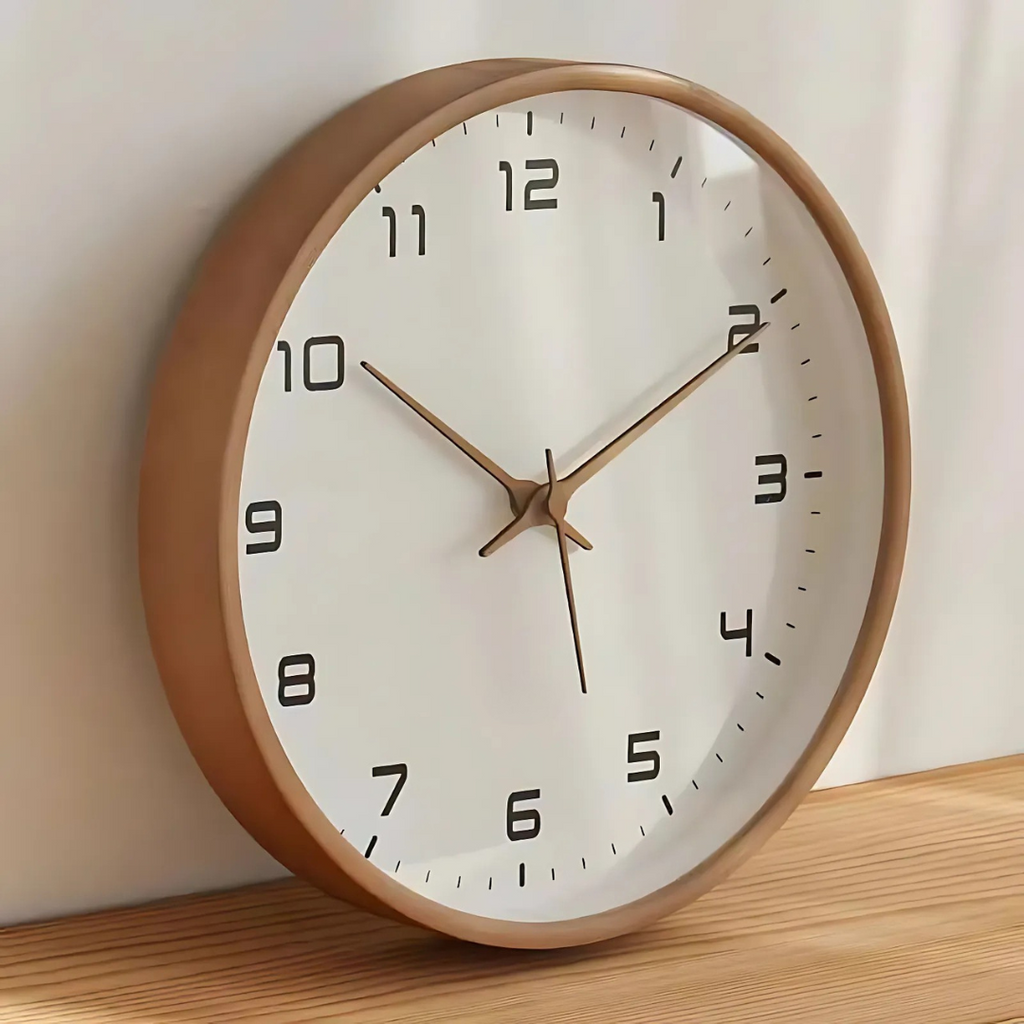 Wooden Wall Clock Silent Quartz Movement Minimalist Round Wood Frame Clock with Clear Numerals for Living Room