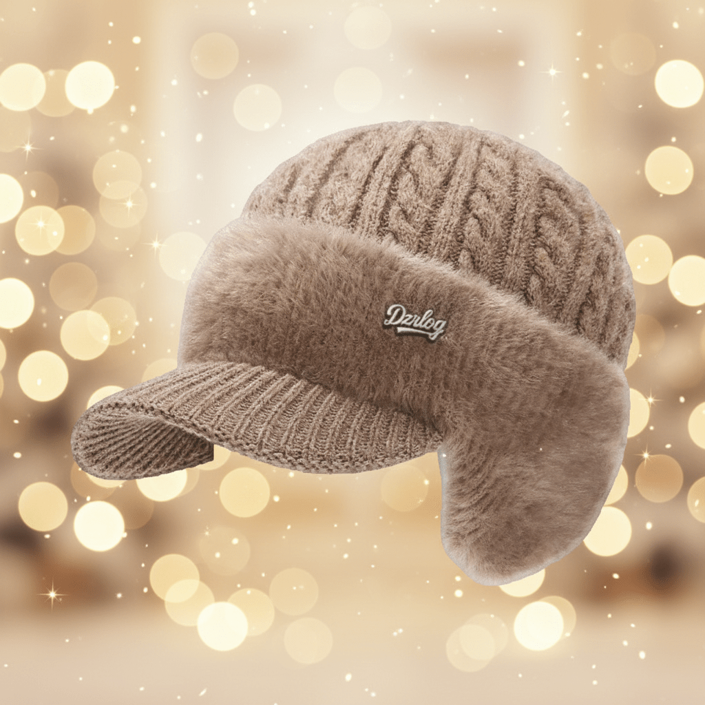 Winter Trapper Hat Knit Cap with Ear Flaps Windproof Faux Fur Lined Warm Cold Weather Hat with Visor for Men and Women